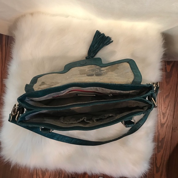 Teal green Elliot Lucca envelope bag /wood accent - Picture 3 of 8